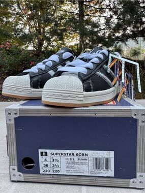 adidas Kids Superstar Korn Black and White Leather Sneakers